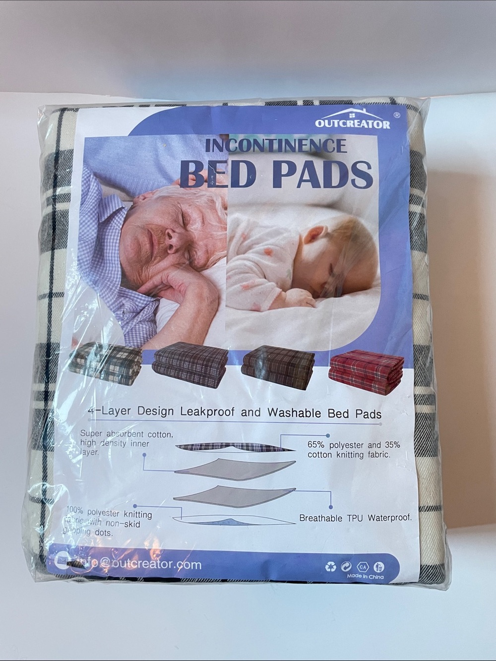NWT Incontinence Bed Pad - Black & White Plaid. Kids, Adults, Pets.